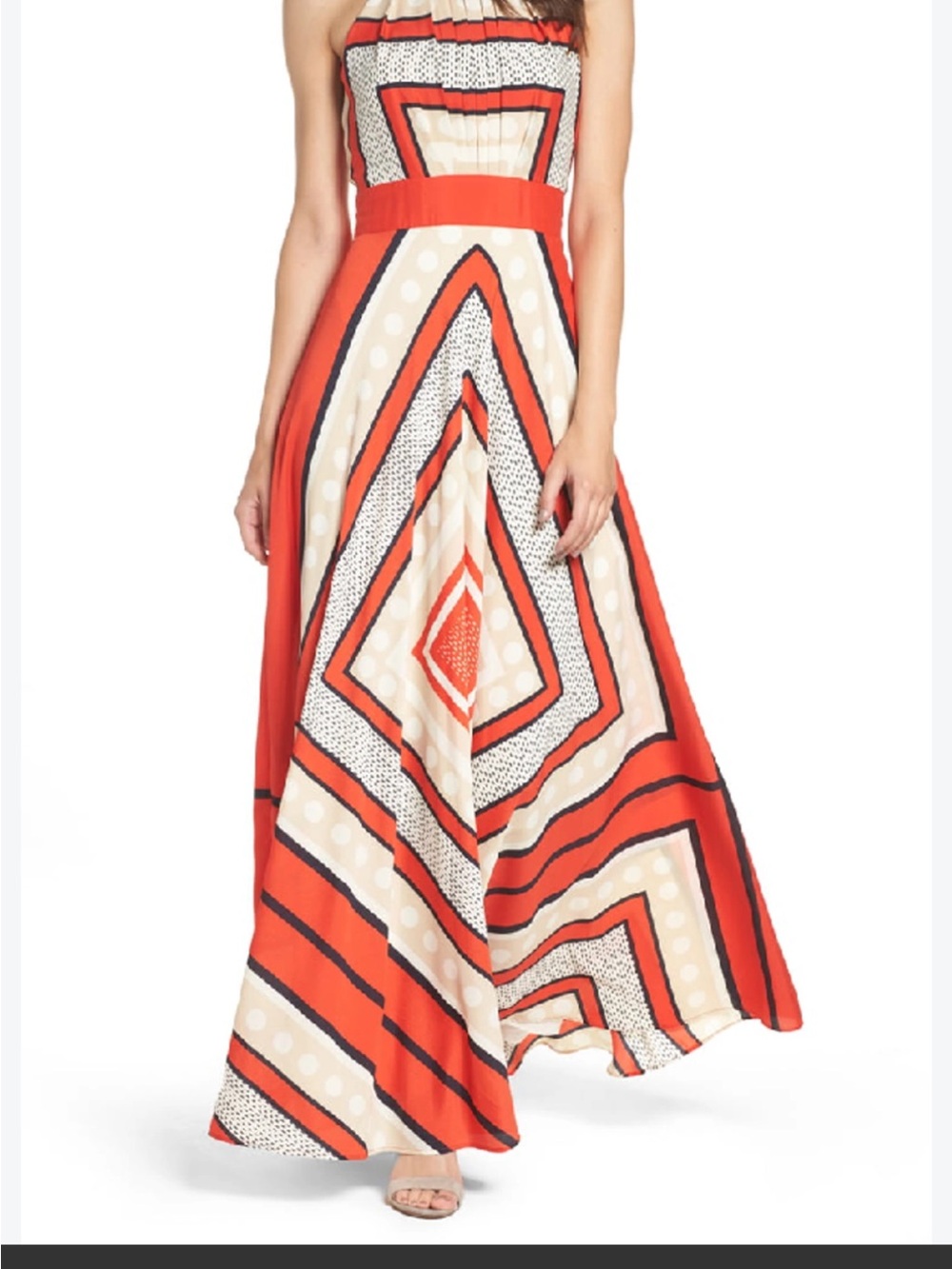 Eliza J Orange Geometric Panel Maxi Skirt
